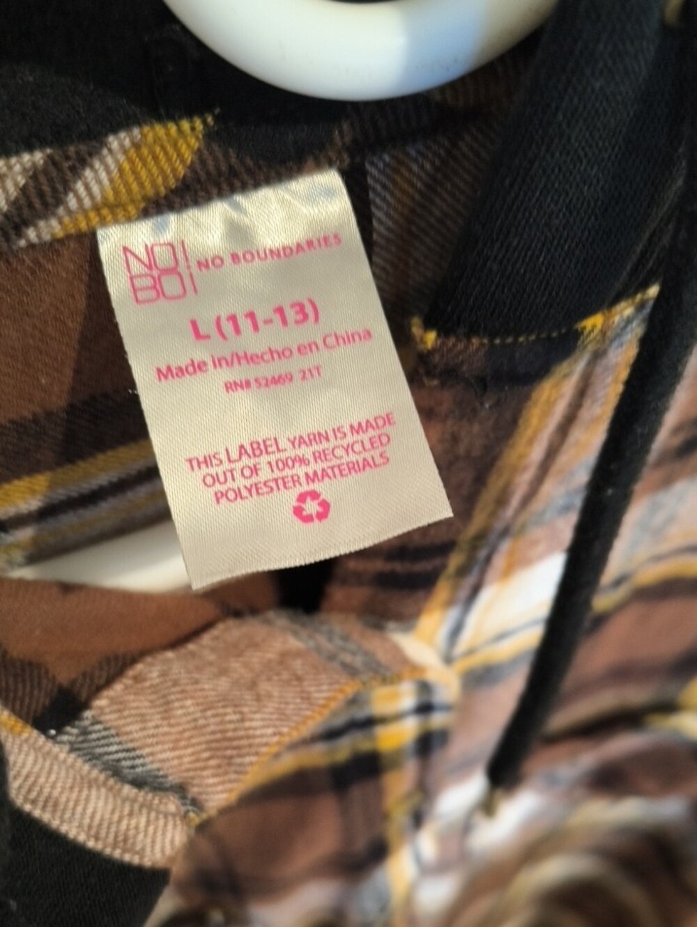 No Boundaries Brown Plaid Shirt Jacket with Black Hood - Picture 2 of 4